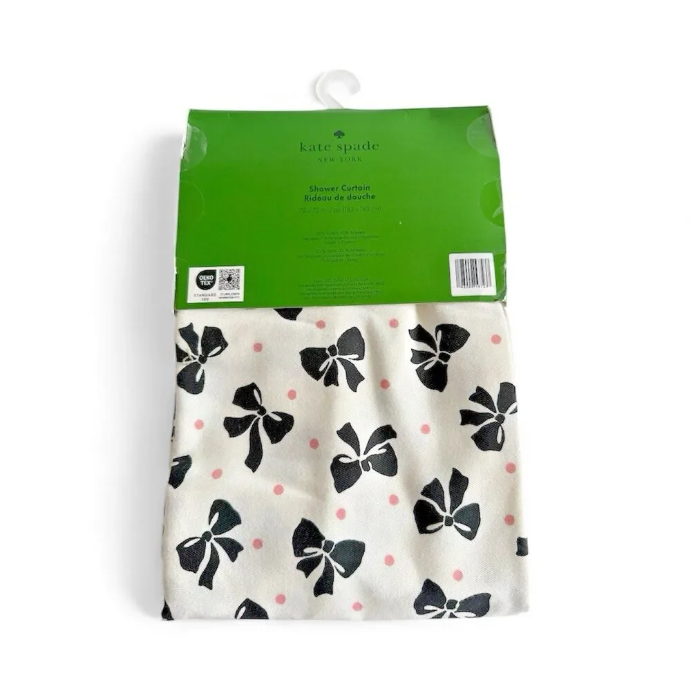 Kate Spade Shower Curtain Fabric Black Bows Pink Polka Dot 72x72 Coquette Chic